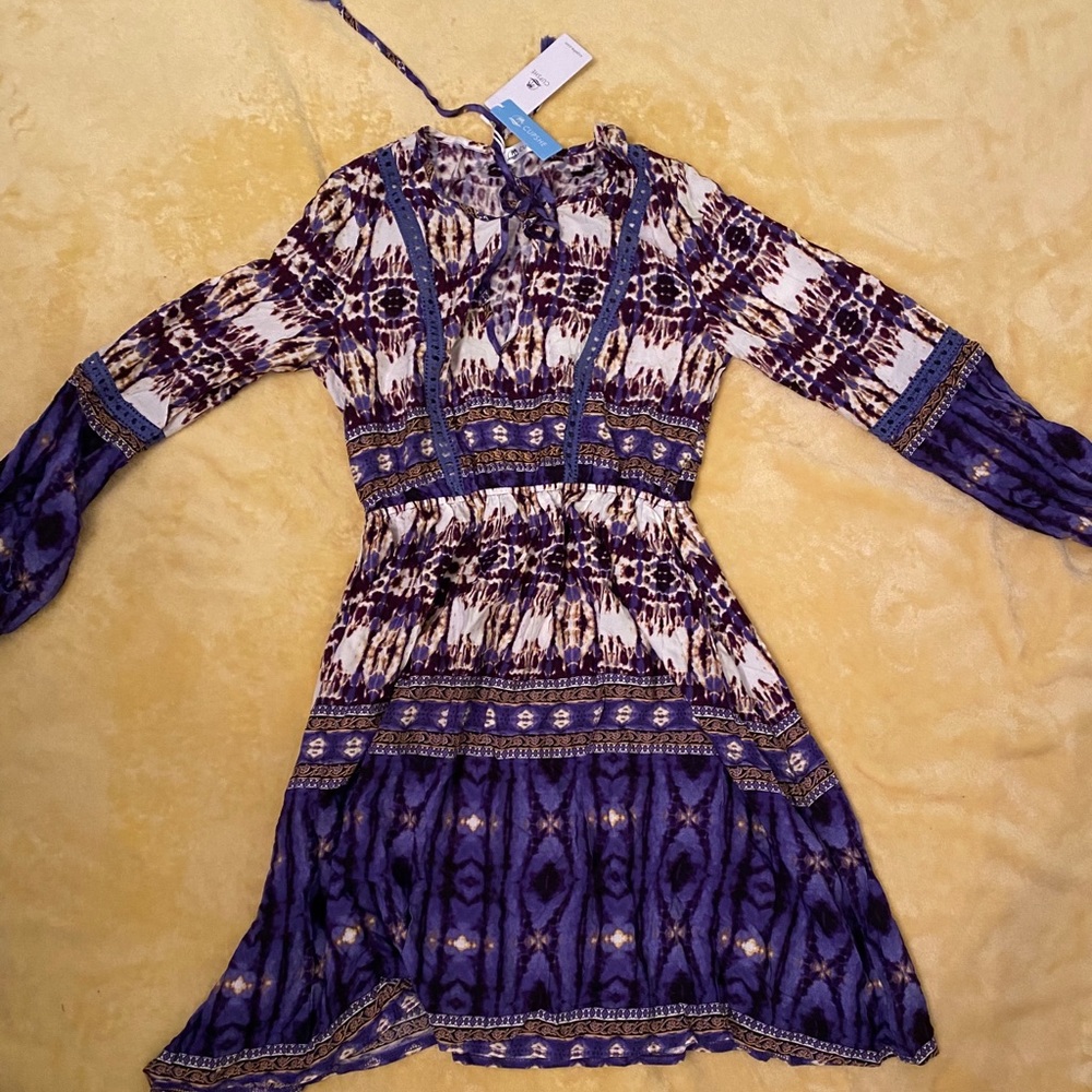 Purple patterned long sleeve dress